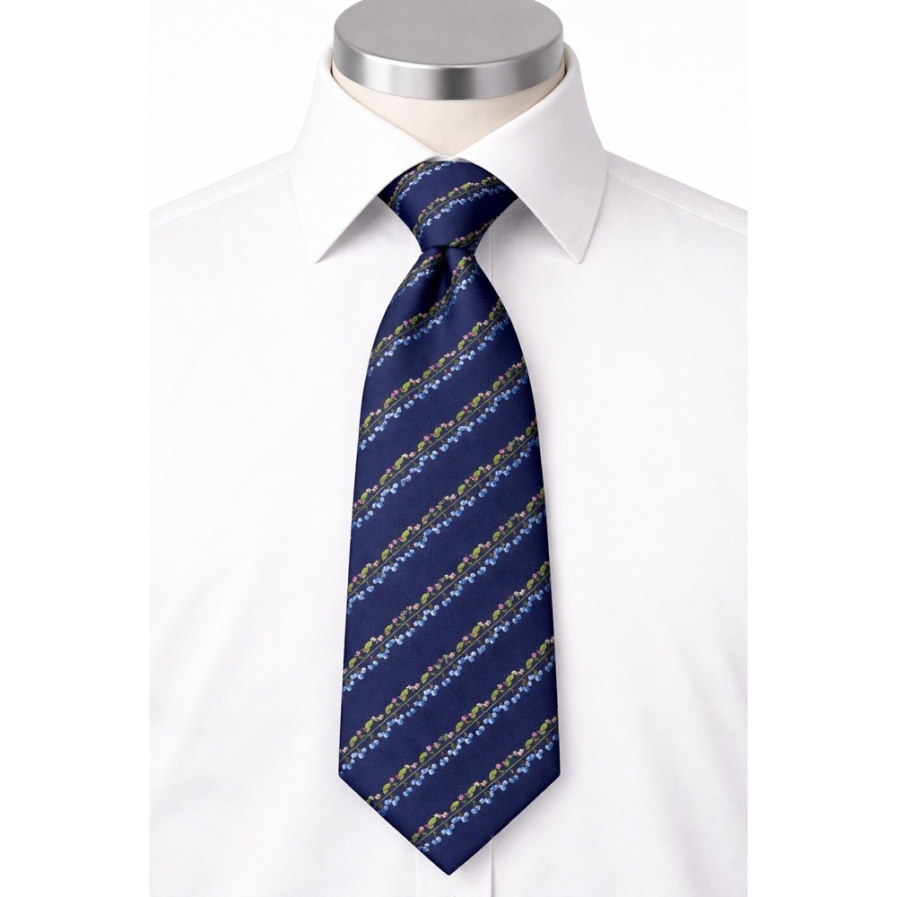 100% Silk Floral Stripe Tie Navy, Saks Fifth Avenue Exclusive‎ Hilditch & Key